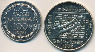 1988. 100Ft "Labdarúgó EB / Kapus" + 1990. 100Ft "200 éves a hivatásos magyar nyelvű ...