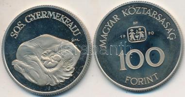 1990. 100Ft "SOS Gyermekfalu" (2x) T:PP egyik ujjlenyomatos