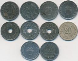 Vegyes: Ausztria 1916-1918. 20h Fe (3xklf) + 1916-1920. 20f Fe (4xklf) + 1941-1944. 20f Fe (3xklf) T...