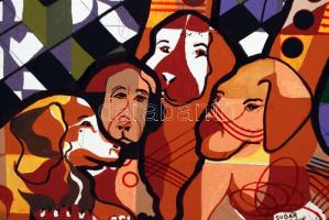 Sugár Gábor (1976-): Kutya família. Akril, vászon, jelzett, 70x50 cm