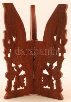 Díszesen faragott, intarziás, fából készült virágtartó, m: 24,5 cm, d: 22,5 cm