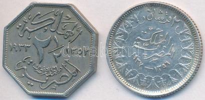 Egyiptom 1933. 2 1/2m Cu-Ni "I. Fuád" + 1937. 2P Ag "I. Fárúk" T:2-,2 kis ü.
Egy...