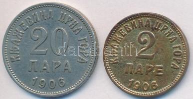 Montenegró 1906. 2p Br + 20p Ni T:2- Montenegro 1906. 2 Pare Br + 20 Para Ni C:VF