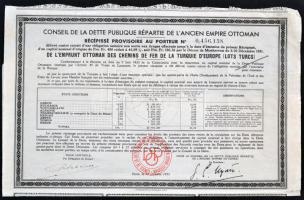 Franciaország / Párizs 1933. "Az Egykori Oszmán Birodalom Felosztott Államadósságának Tanácsa" részvény szelvényekkel T:III France / Paris 1933. "Council of the National Debt Distributed of the Old Empire Ottoman" share with coupons C:F