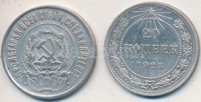 Szocialista Szövetségi Szovjet Köztársaság 1922-1923. 20k Ag (2x) T:2- Russian Socialist Federated Soviet Republic 1922-1923. 20 Kopeks Ag (2x) C:VF