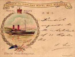 1899 David MacBrayne's RMS Columba, Glasgow and Highland Royal Mail Steamers litho minicard (11.5 × 9 cm)