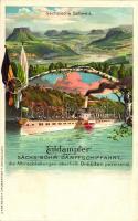 Eildampfer der Sächsisch-Böhmische Dampfschiffahrt, Sächsische Schweiz / German steamship, Saxon Switzerland, litho