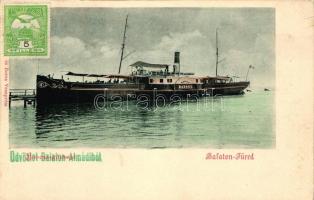 A Baross gőzhajó Balatonfürednél, Köves és Boros kiadása / Hungarian steamer on the Lake Balaton