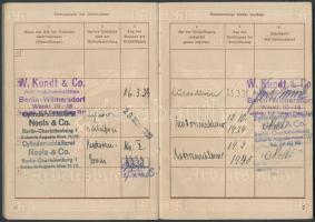 1939 Deutsches Reich Arbeitsbuch, kitöltött német birodalmi munkakönyv