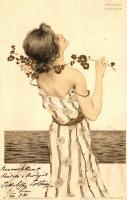 Art Nouveau litho postcard, Theo. Stroefer's Kunstverlag Serie 99. No. VI. s: Raphael Kirchner