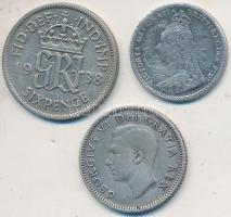 Nagy-Britannia 1891. 3P Ag "Viktória" + 1938. 6P Ag "VI. György" + Kanada 1949. ...