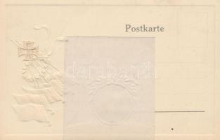 Central powers flags Emb. litho, mechanical card (i.e. with a gap for photos) WWI propaganda