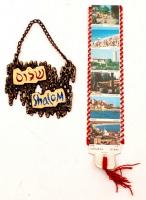 9 darabos judaika tétel: 1 db díszes fa falitányér, 2 db díszes réz falitányér, 1 db könyvjelző, 1 d...