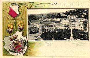 Trieste, Stazione meridionale / Südbahnhof / railway station, coat of arms Emb. litho