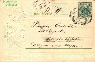 Karlovy Vary, Carlsbad; Kaiserin Elisabeth Quai; Rudolf Wolf No. 575 / quay, coat of arms Emb. litho