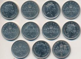 Nagy-Britannia 1990-2003. 5p (11xklf) T:2,2- Great Britain 1990-2003. 5 Pence (11xdiff) C:XF,VF