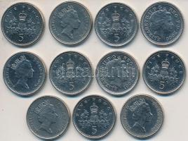 Nagy-Britannia 1990-2003. 5p (11xklf) T:2,2-
Great Britain 1990-2003. 5 Pence (11xdiff) C:XF,VF