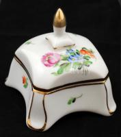Herendi virág mintás ékszeres dobot, kézzel festett, jelzett, hibátlan, 7×7 cm, m:7,5 cm