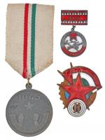 1948. "Felszabadulási Váltó 1945 / 1948 I. hely" fém díjérem mellszalaggal (36mm) + ~1960-1970. MHSZ zománcozott, fém lövész jelvény + "MHSZ Kiváló Munkáért" zománcozott fém jelvény, tokban T:2