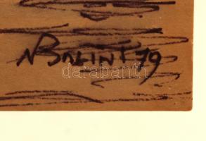 Bálint jelzéssel: Kikötő. Vegyes technika, papír, 19×14,5 cm, Patak part. Vegyes technika, papír, 14...