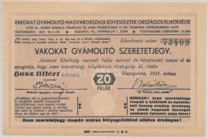 Budapest 1931. "Vakokat Gyámolító Szeretetjegy" 20f értékben, szárazpecséttel T:I-