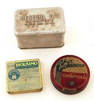 3 db régi fém doboz: Biolaimo, Record Rt. Budapest, Kohinoor cipőápoló