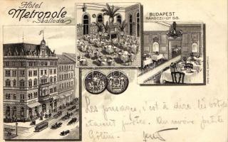 Budapest VII. Hotel Metropole szálloda, kávéház, belső, Rákóczi út 58.; litho