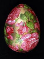 Virág mintás tojás bonbonier, matricás, jelzett, hibátlan, 11×14 cm