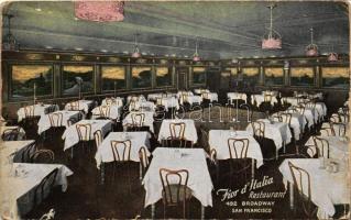 San Francisco, California; Fior d' Italia restaurant interior, 492 Broadway, advertisement (fa)