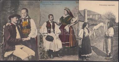 3 db RÉGI motívumlap; csángó, magyar és petrozsényi népviselet, folklór / 3 old motive cards; Csángó, Hungarian and Petrozsény folklore