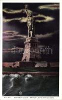 New York, Statue of Liberty at night, harbor