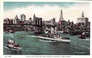 New York, Skyline, Brooklyn Bridge, East River, steamship (fa)