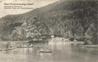 Trencsénteplic-fürdő, Baracska tó, uszoda, kiadja Wertheim Zsigmond / lake, spa (ázott / wet damage)