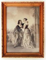 4 db acélmetszet különféle témában (természet, egzotikus folklór, stb.), üvegezett fa, illetve fém k...