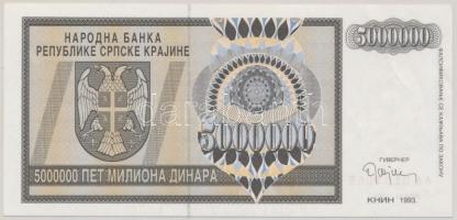 Horvátország/Krajna Szerb Köztársaság  1993. 5.000.000D papírránccal T:I- hajtatlan
Croatia/Republic...