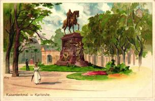 Karlsruhe, Kaiserdenkmal / statue, Velten's Künstlerpostkarte No. 29. litho s: Kley