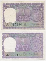 India 1967-1969. 1R (2x) T:II,III tűlyukak India 1967-1969. 1 Rupee (2x) C:XF,VF needle holes