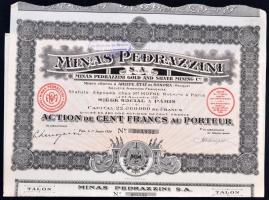 Franciaország/Párizs 1924. "Minas Pedrazzini Arany- és Ezüst Bánya" részvénye 100Fr-ról, s...