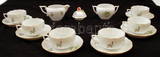 Herendi csipkebogyómintás hiányos teás készlet, kézzel festett, jelzett, rózsán apró lepattanás