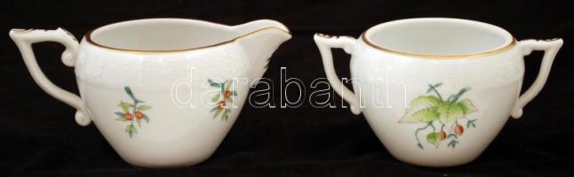 Herendi csipkebogyómintás hiányos teás készlet, kézzel festett, jelzett, rózsán apró lepattanás