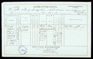 1898 Lemberg, Izraelita születési anyakönyvi kivonat / 1898 Lemberg, Matrimonial document