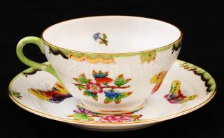 Viktória mintás Herendi porcelán csésze + alj, kézzel festett, jelzett, hibátlan, d: 11 ill. 17 cm
