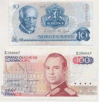 Norvégia 1977. 10K + Luxemburg 1980. 100Fr T:III Norwey 1977. 10 Kroner + Luxembourg 1980. 100 Francs C:F