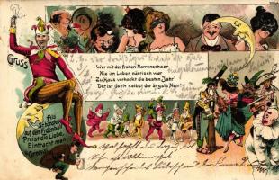 Gruss aus Carnival / German fancy dress party, litho