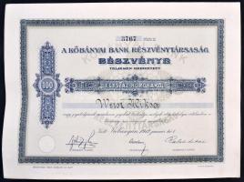 Kőbánya 1912. "A Kőbányai Bank Részvénytársaság" részvénye 100K-ról, szelvényekkel, szárazpecséttel T:II