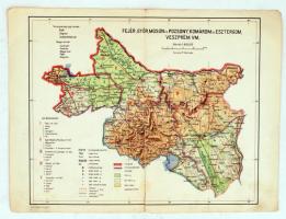 cca 1930 Fejér, Győr, Moson és Pozsony, Komárom és Esztergom, Veszprém vármegye, Révai offsetnyomása, szakadt, 33x24 cm