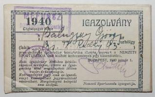 1940 Fényképes bérlet a Nemzeti Sportuszodába