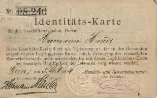 1904 Bécs Fényképes kereskedői igazolvány