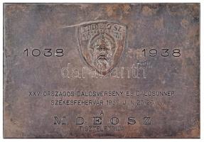 1938. "XXV. Országos Dalosverseny és Dalosünnep Székesfehérvár 1938. jun. 25-26. - MDEOSZ (Magyar Dalos Egyesületek Országos Szövetsége) tiszteletdíja" Br díj plakett (90x130mm) T:2