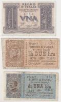 Olaszország 1914. 1L + 2L + 1939. 1L T:III,III- egyik ragasztott Italy 1914. 1 Lira + 2 Lire + 1939. 1 Lire C:F,VG